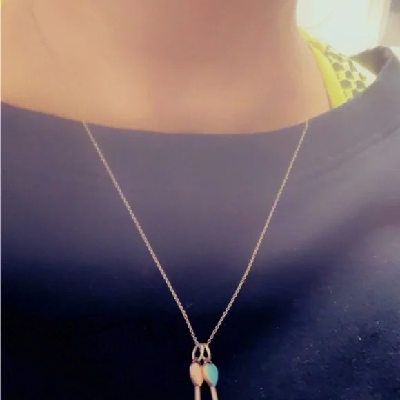 Tiffany & Co. Silver Necklace with Pink and Blue enamel keys. Mini size .